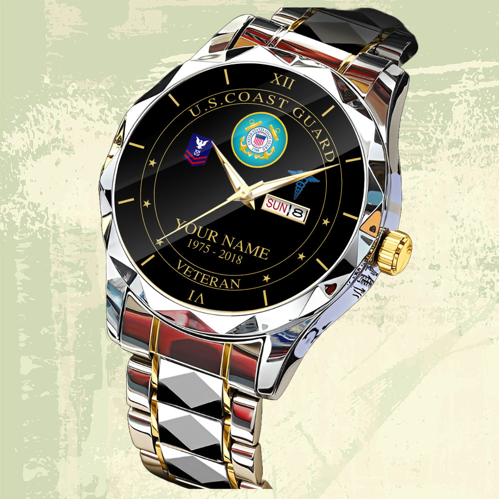 Coast Guard Rating - Personalized US Soldier/ Veteran Rank And Name Gentleman Crystal Metal Watch - 17448480