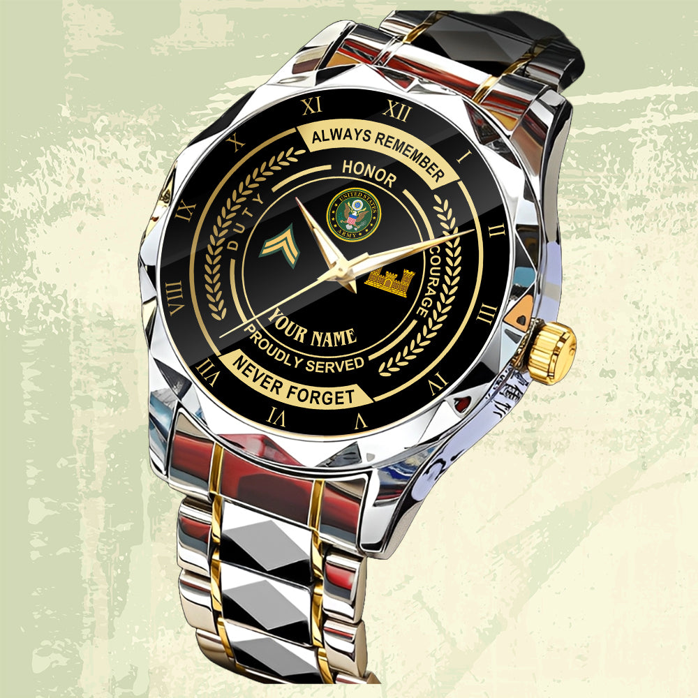 Army Branch - Personalized US Soldier/ Veteran Rank And Name Gentleman Crystal Metal Watch - 17447616