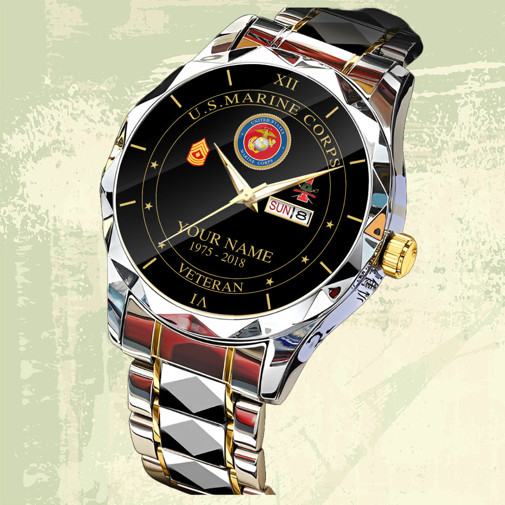 Marines Battalions - Personalized US Soldier/ Veteran Rank And Name Gentleman Crystal Metal Watch - 17448480