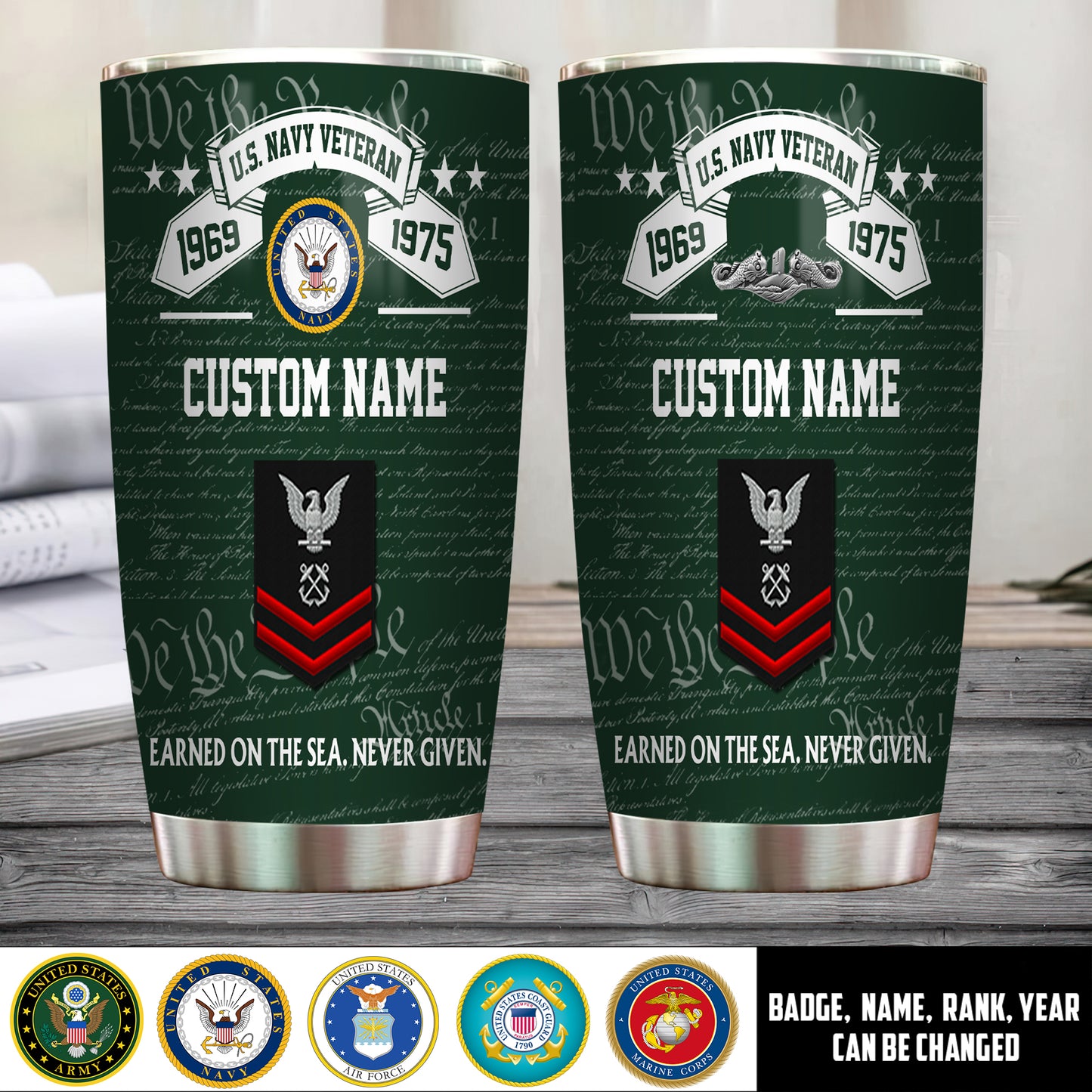 Navy Badge - Personalized US Soldier/ Veteran Tumbler - 17492544