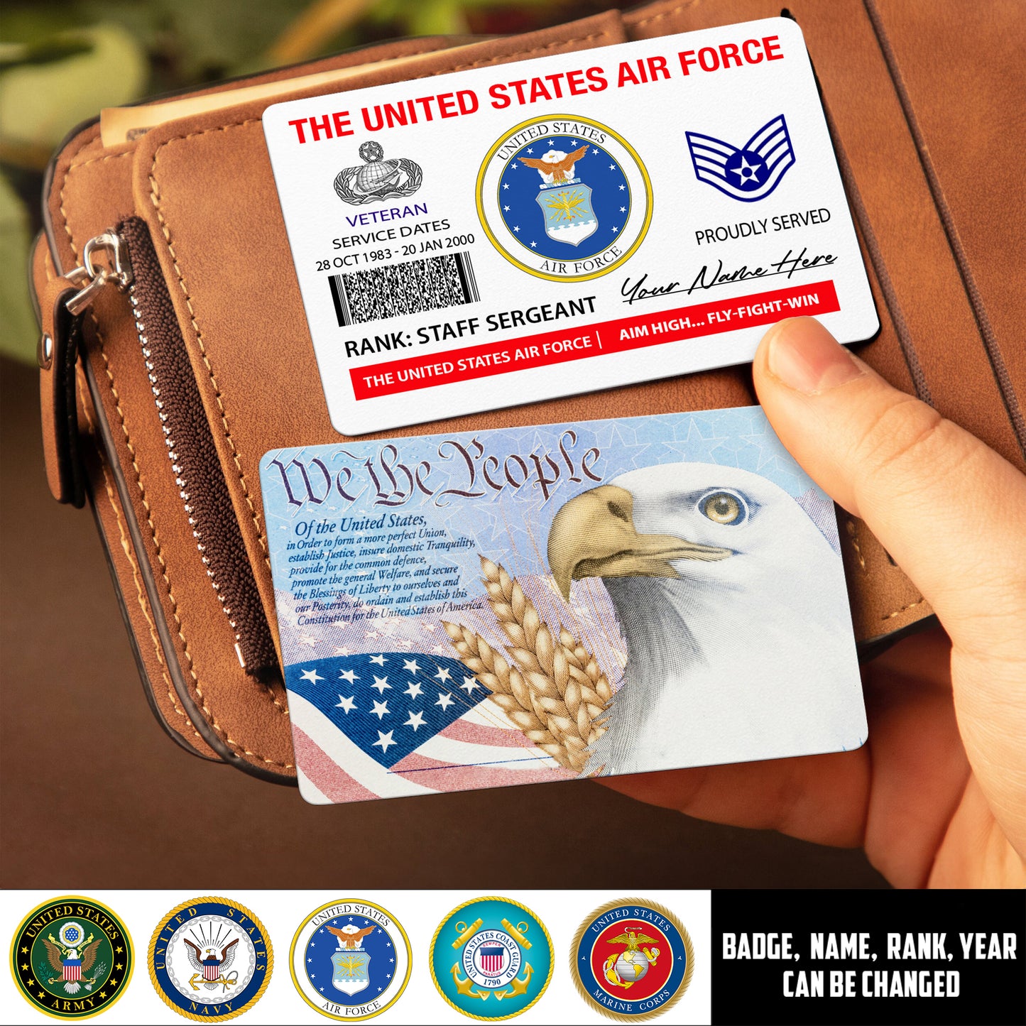 Air Force Badge - Personalized US Soldier/ Veteran Aluminum Wallet Card - 17490816