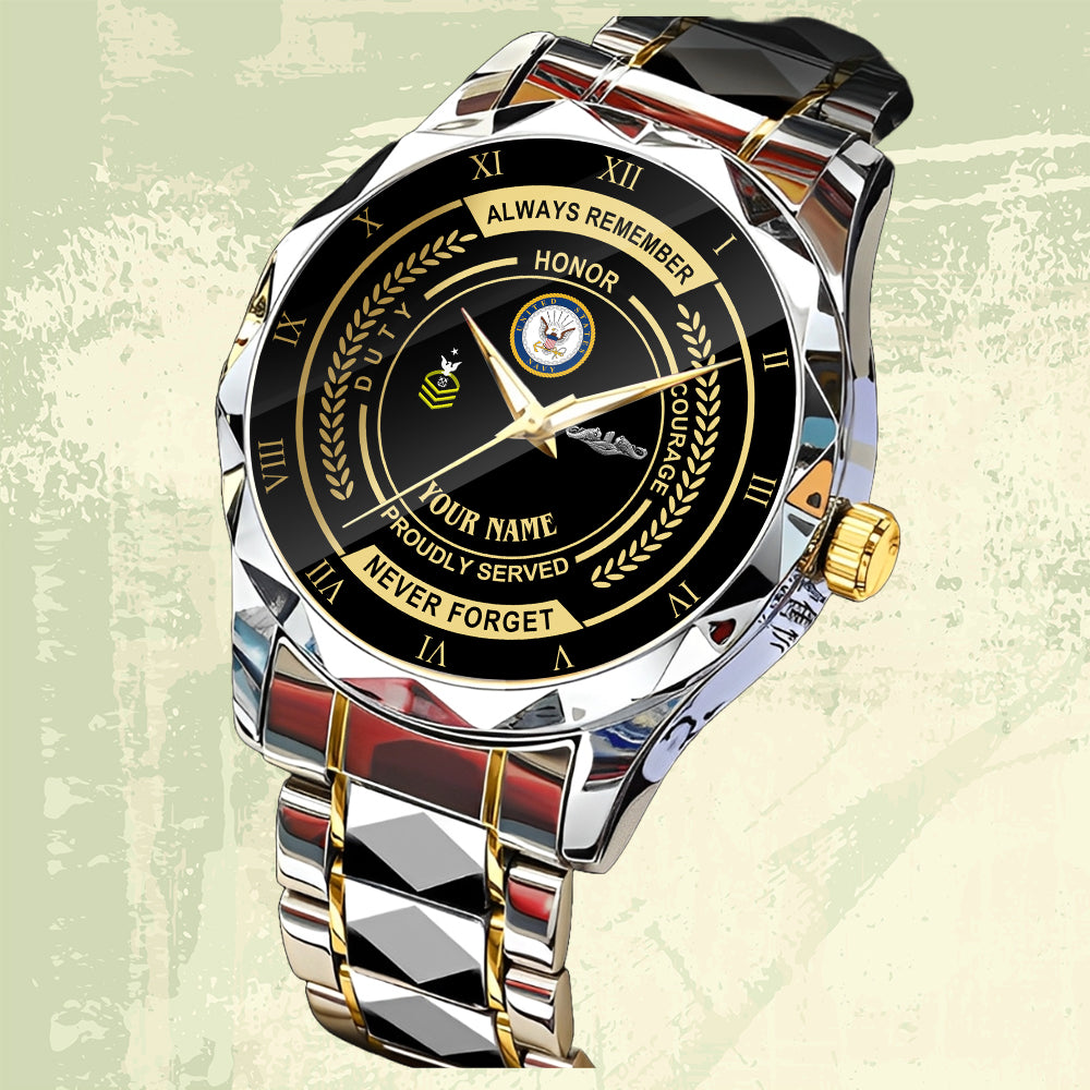 Navy Badge - Personalized US Soldier/ Veteran Rank And Name Gentleman Crystal Metal Watch - 17447616