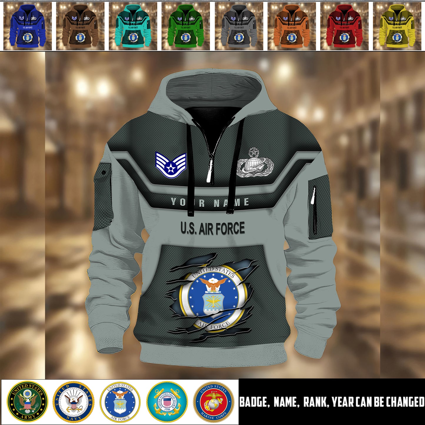 Air Force Badge - Personalized US Soldier/ Veteran 3D Half-zip Hoodie -17508096