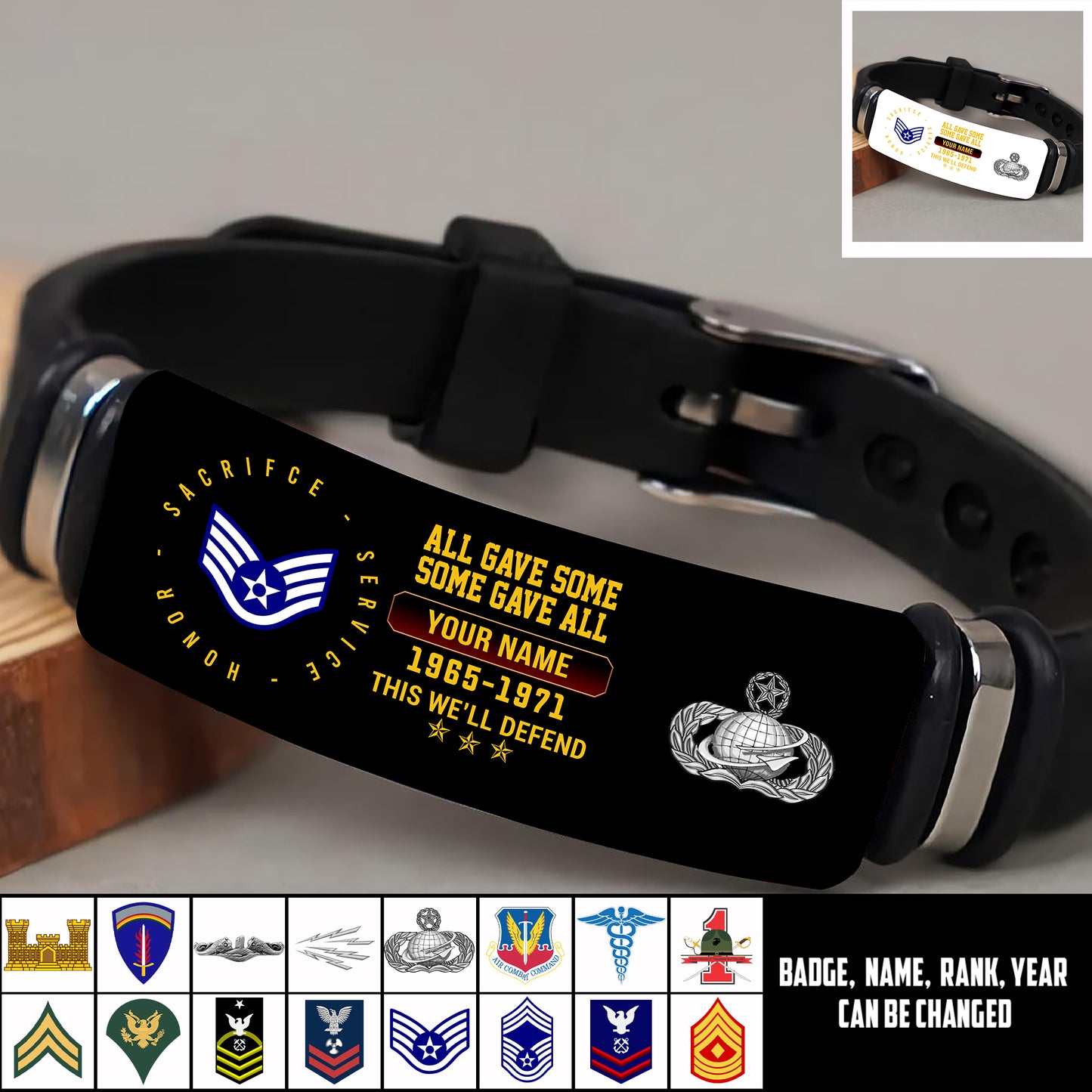 Air Force Badge - Personalized US Soldier/ Veteran With Rank, Name And Year Bracelet - 17453664