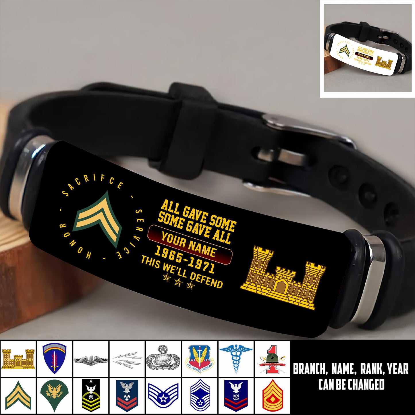 Army Branch - Personalized US Soldier/ Veteran With Rank, Name And Year Bracelet - 17453664