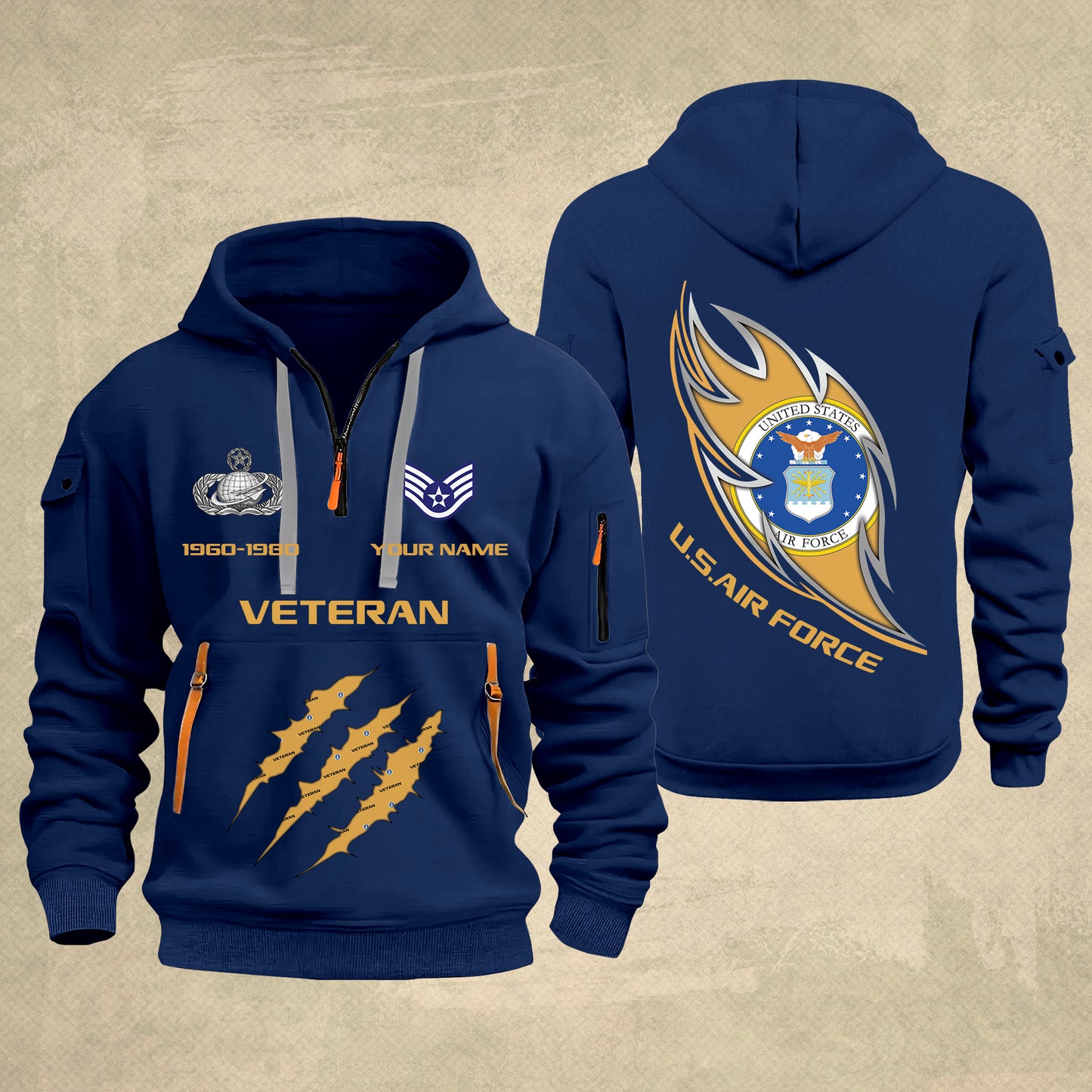 Air Force Badge - Personalized US Soldier/ Veteran With Name And Rank Zip Hoodie Multicolor - 17361216