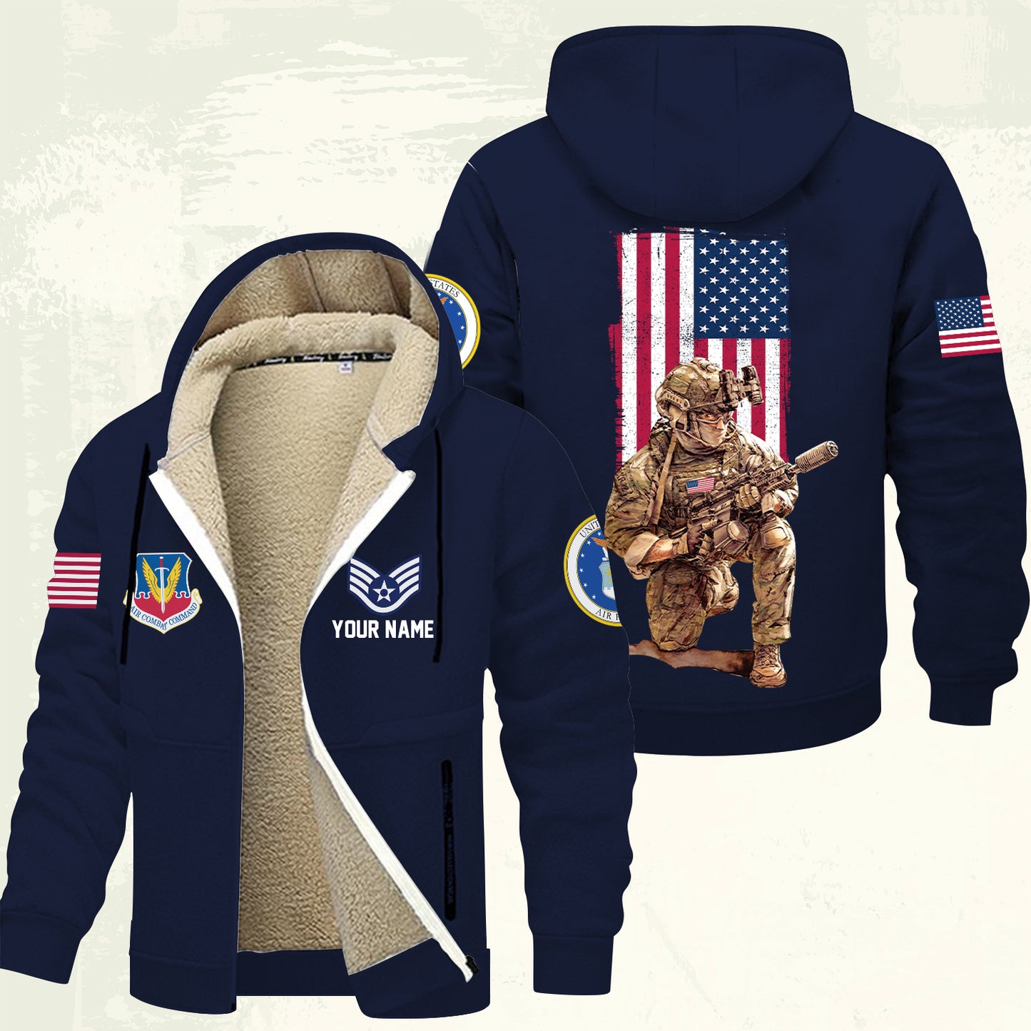 Air Force Command - Personalized US Soldier/ Veteran With Name And Rank Hoodie Zip Velvet Coat - 17363808