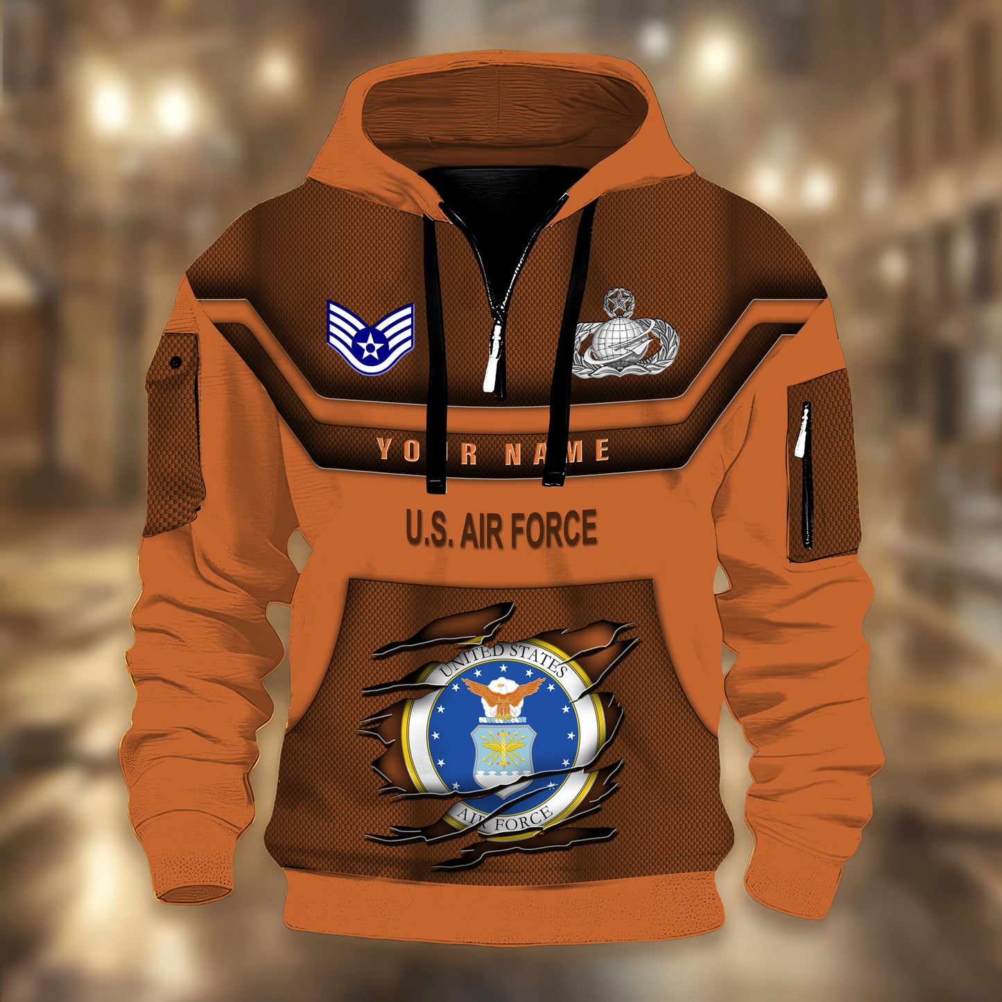 Air Force Badge - Personalized US Soldier/ Veteran 3D Half-zip Hoodie -17508096