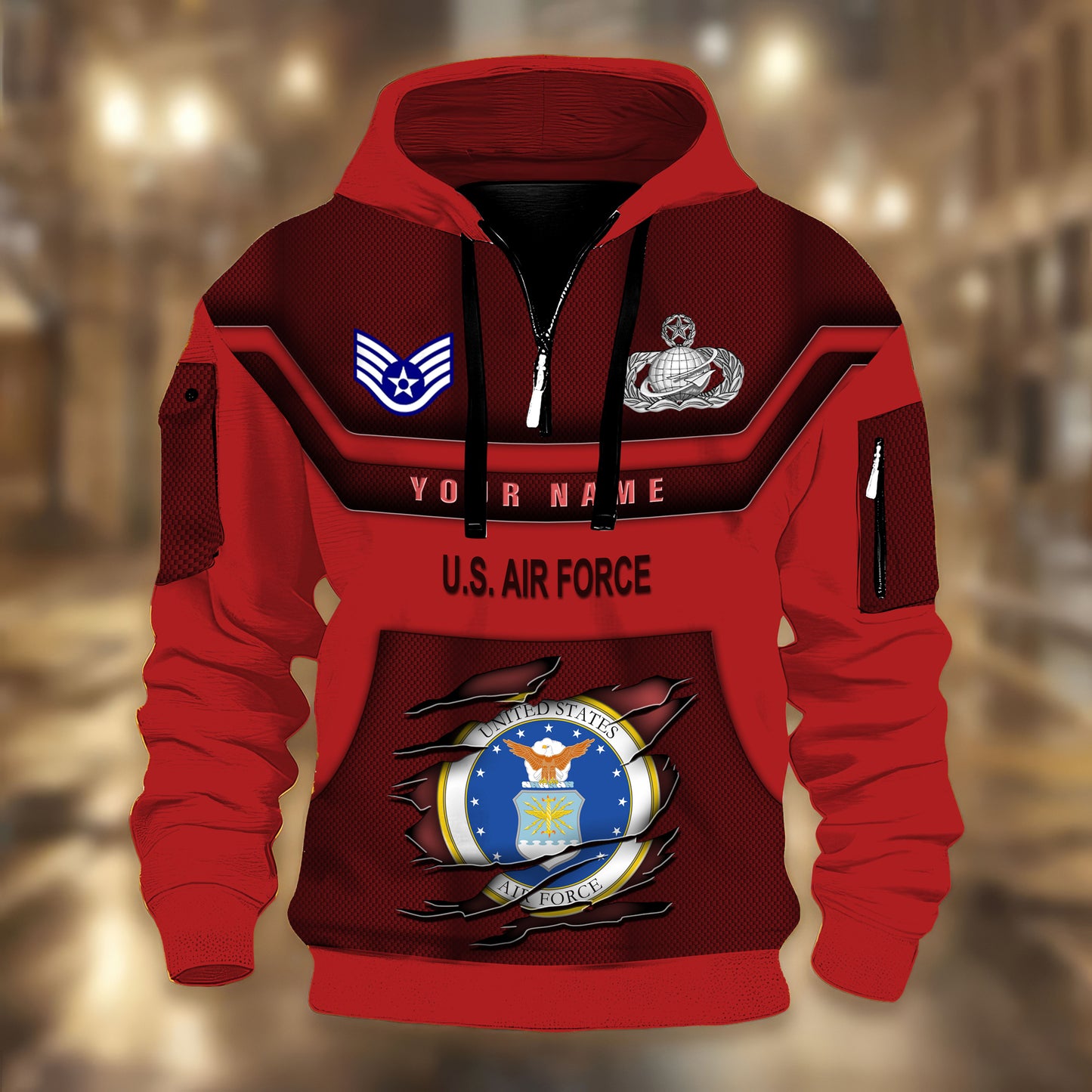 Air Force Badge - Personalized US Soldier/ Veteran 3D Half-zip Hoodie -17508096