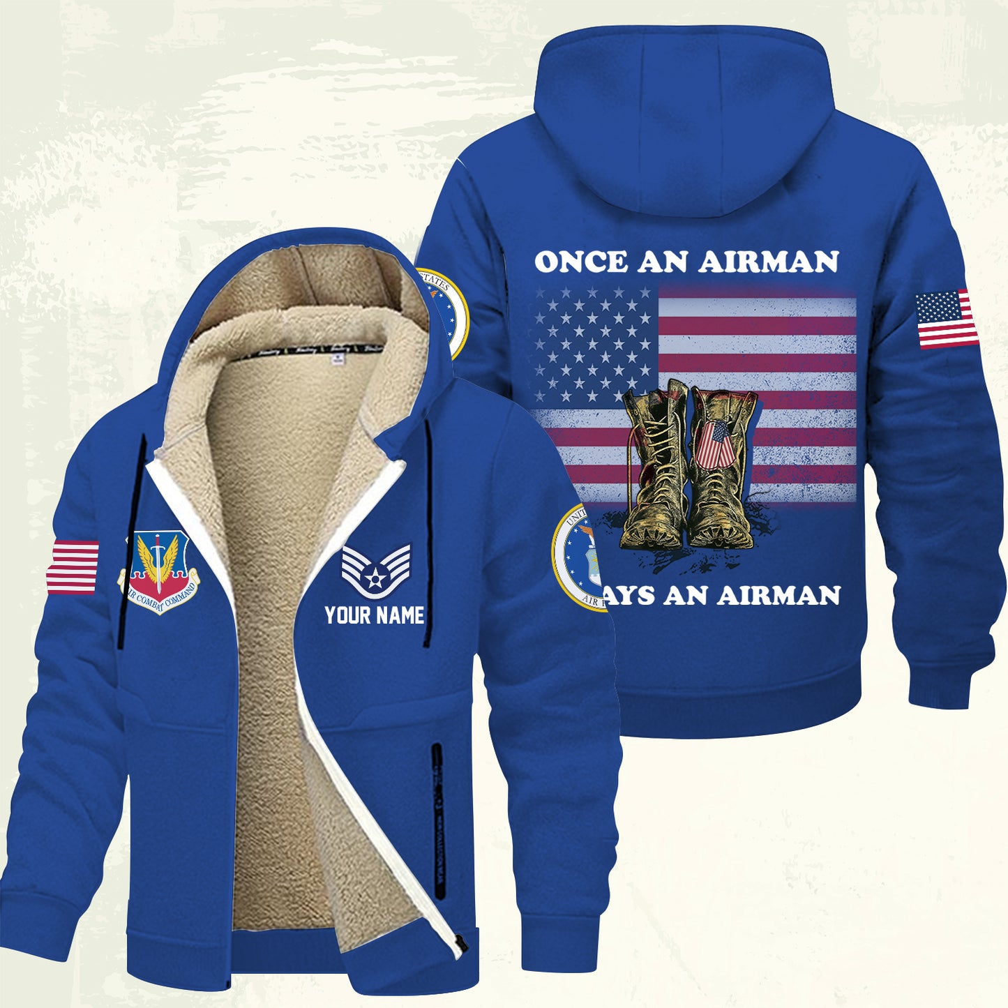 Air Force Command - Personalized US Soldier/ Veteran With Name And Rank Hoodie Zip Velvet Coat - 17362944