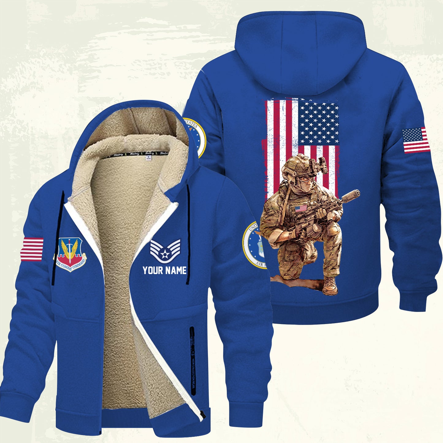 Air Force Command - Personalized US Soldier/ Veteran With Name And Rank Hoodie Zip Velvet Coat - 17363808