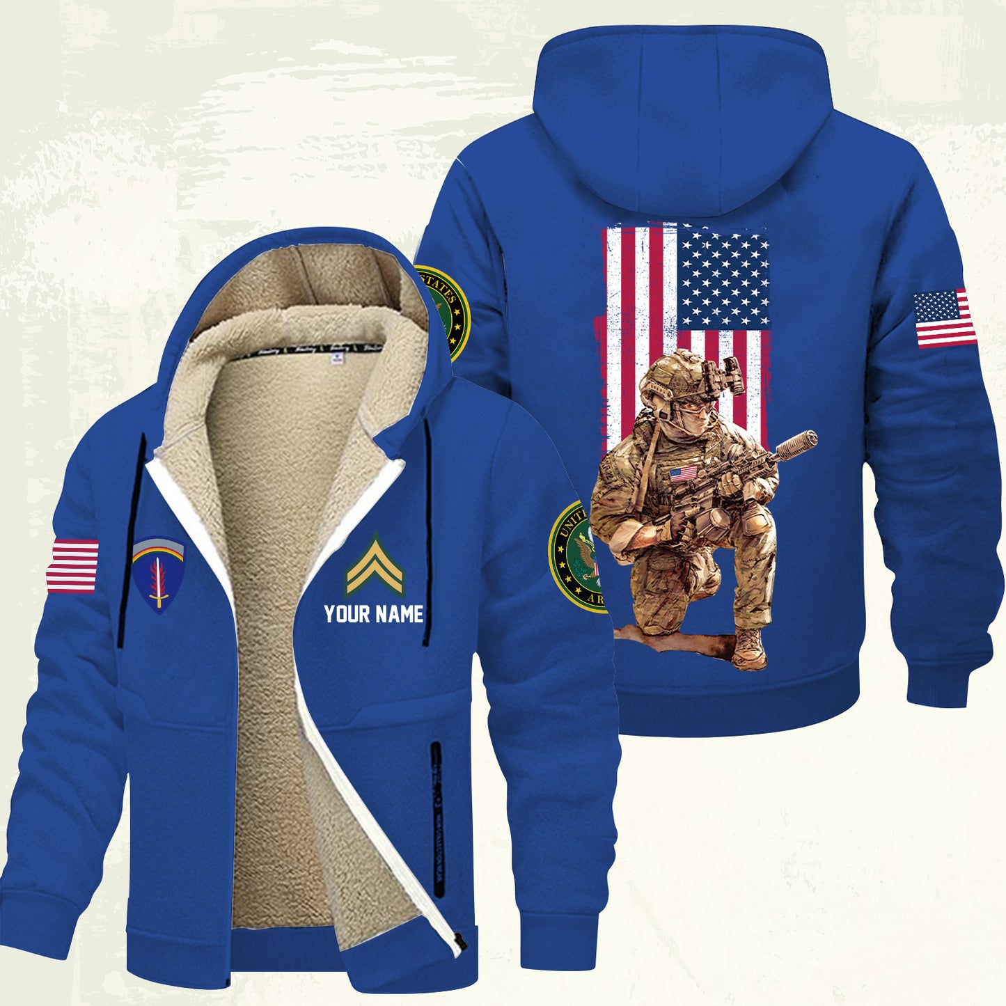 Army Division - Personalized US Soldier/ Veteran With Name And Rank Hoodie Zip Velvet Coat - 17363808