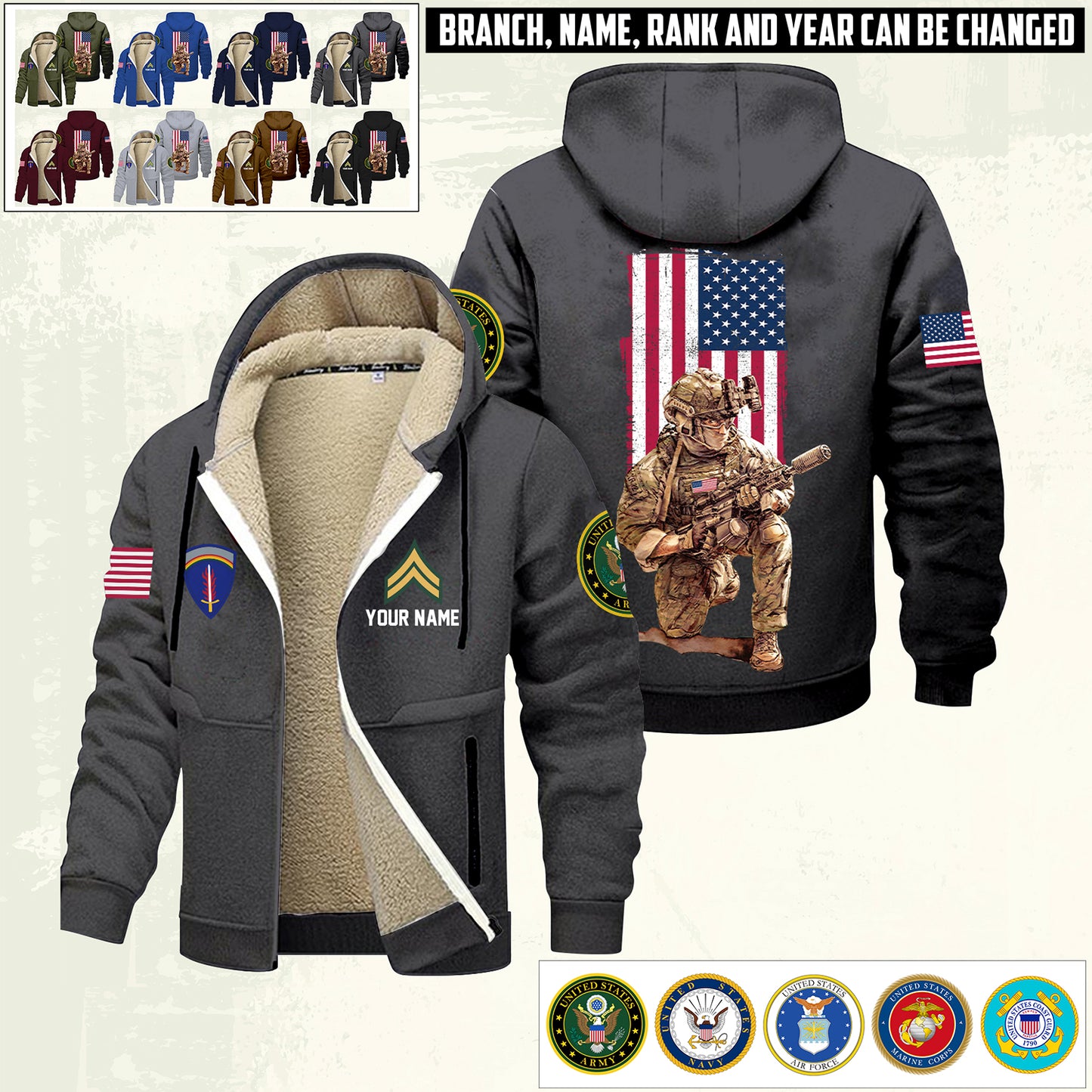 Army Division - Personalized US Soldier/ Veteran With Name And Rank Hoodie Zip Velvet Coat - 17363808