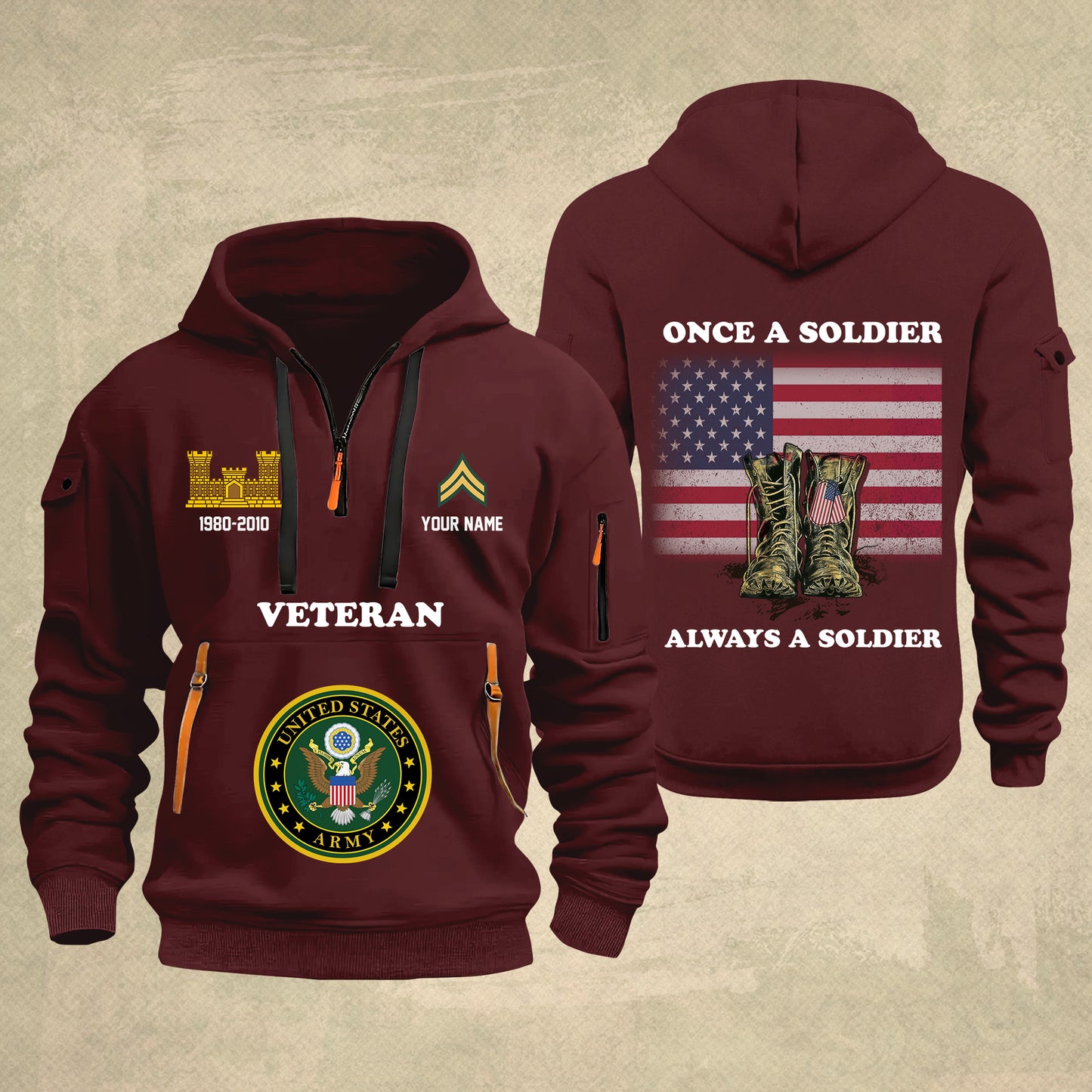 Army Branch - Personalized US Soldier/ Veteran With Name And Rank Zip Hoodie Multicolor - 17044128