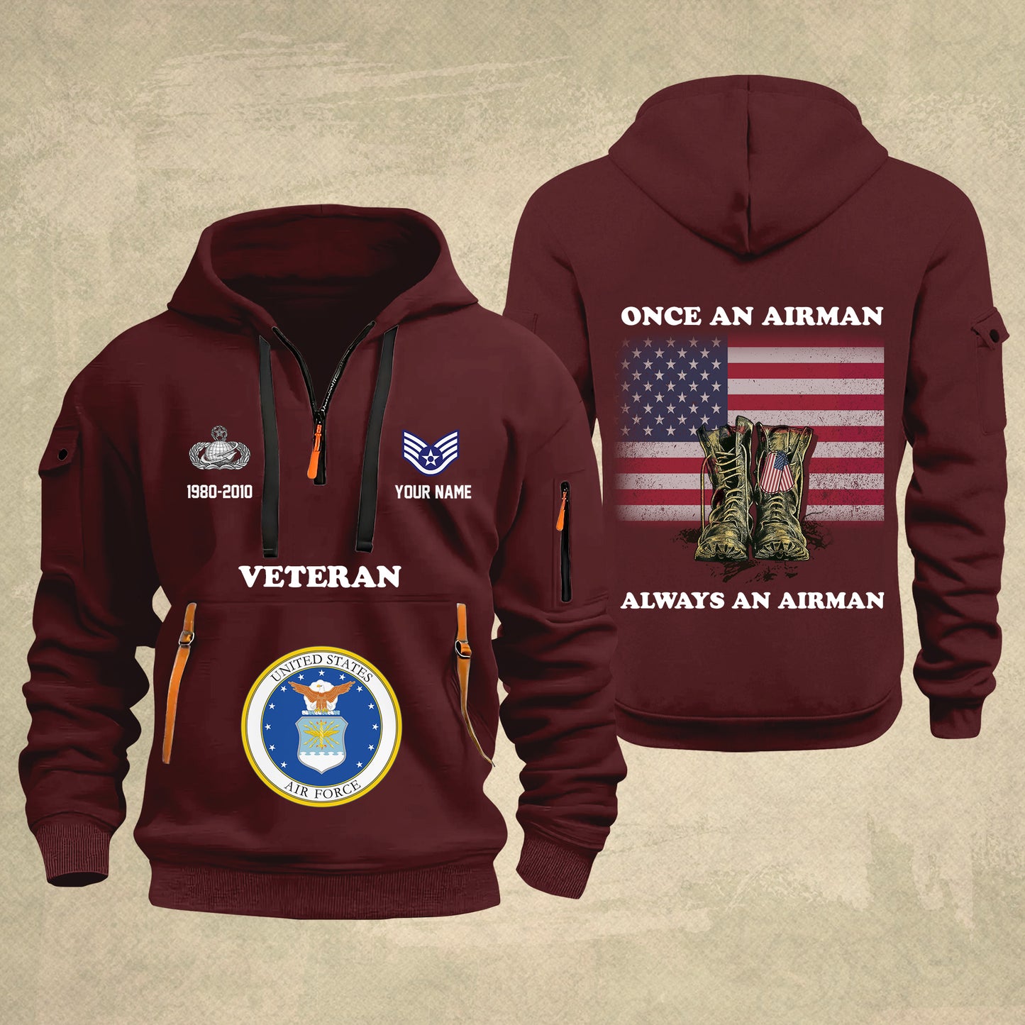 Air Force Badge - Personalized US Soldier/ Veteran With Name And Rank Zip Hoodie Multicolor - 17044128