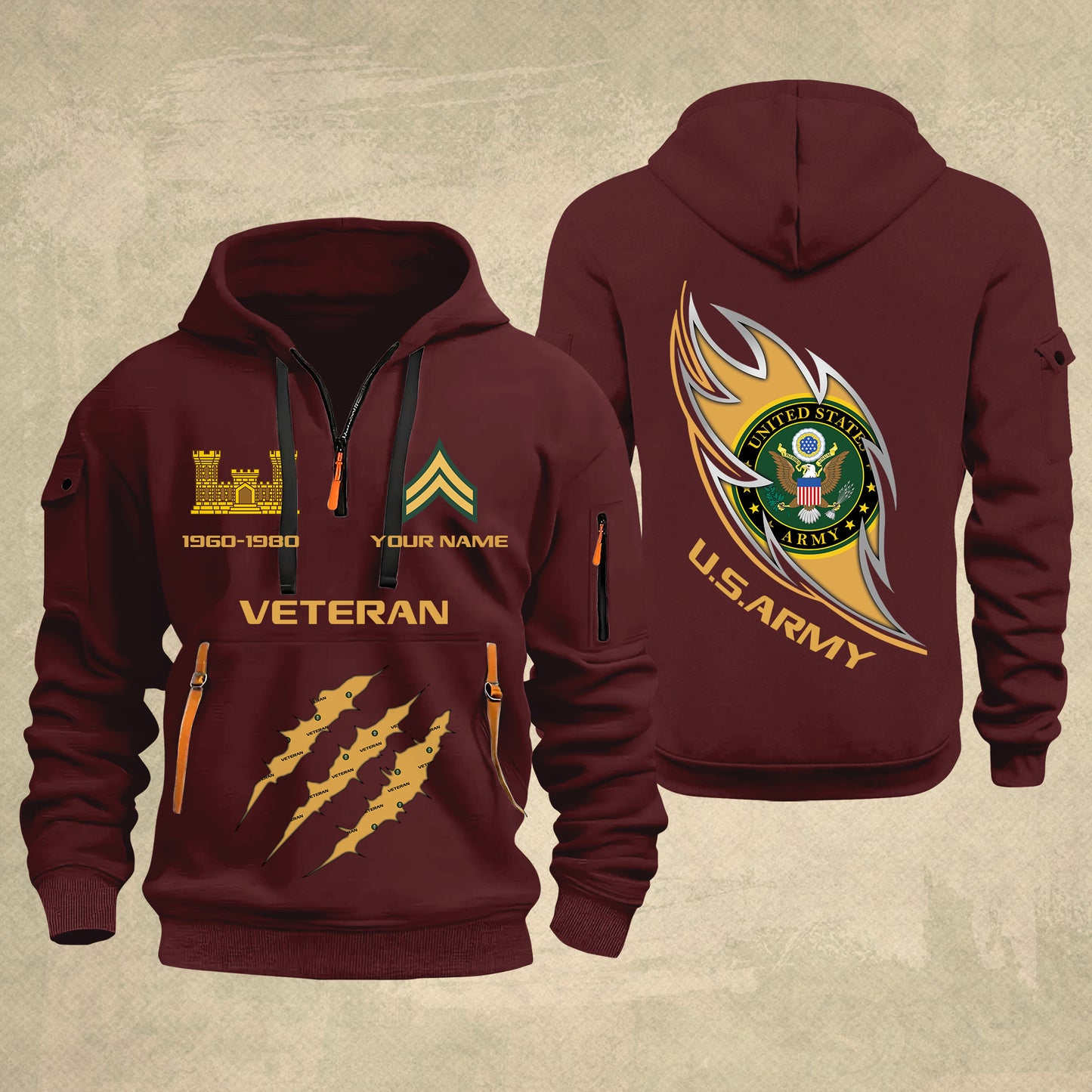 Army Branch - Personalized US Soldier/ Veteran With Name And Rank Zip Hoodie Multicolor - 17361216