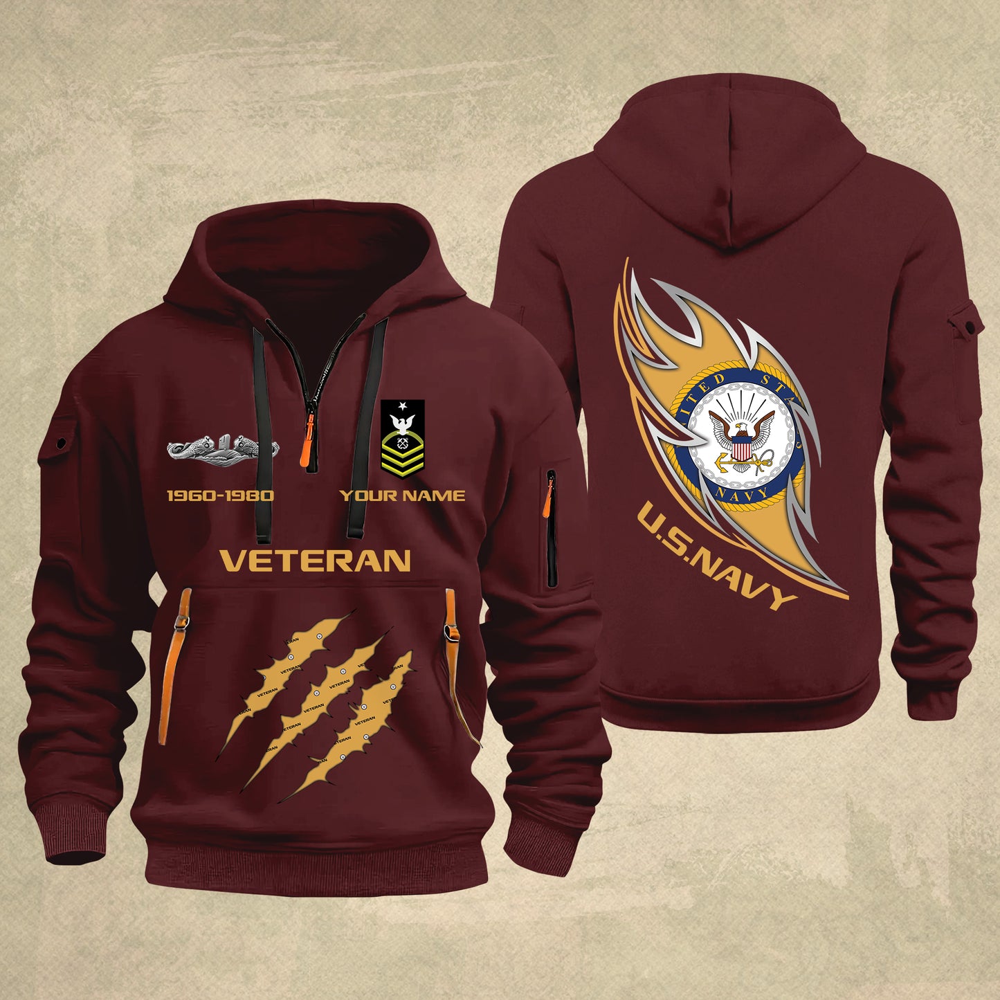 Navy Badge - Personalized US Soldier/ Veteran With Name And Rank Zip Hoodie Multicolor - 17361216