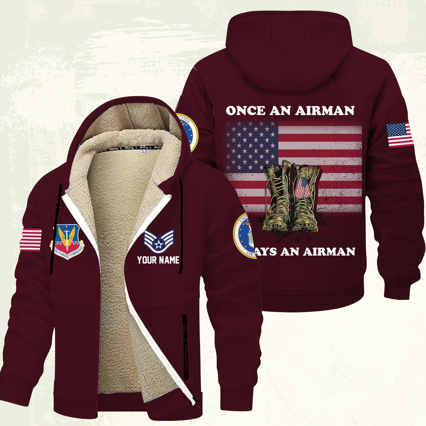 Air Force Command - Personalized US Soldier/ Veteran With Name And Rank Hoodie Zip Velvet Coat - 17362944