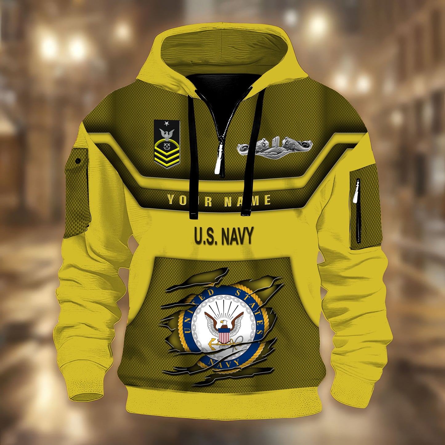 Navy Badge - Personalized US Soldier/ Veteran 3D Half-zip Hoodie -17508096