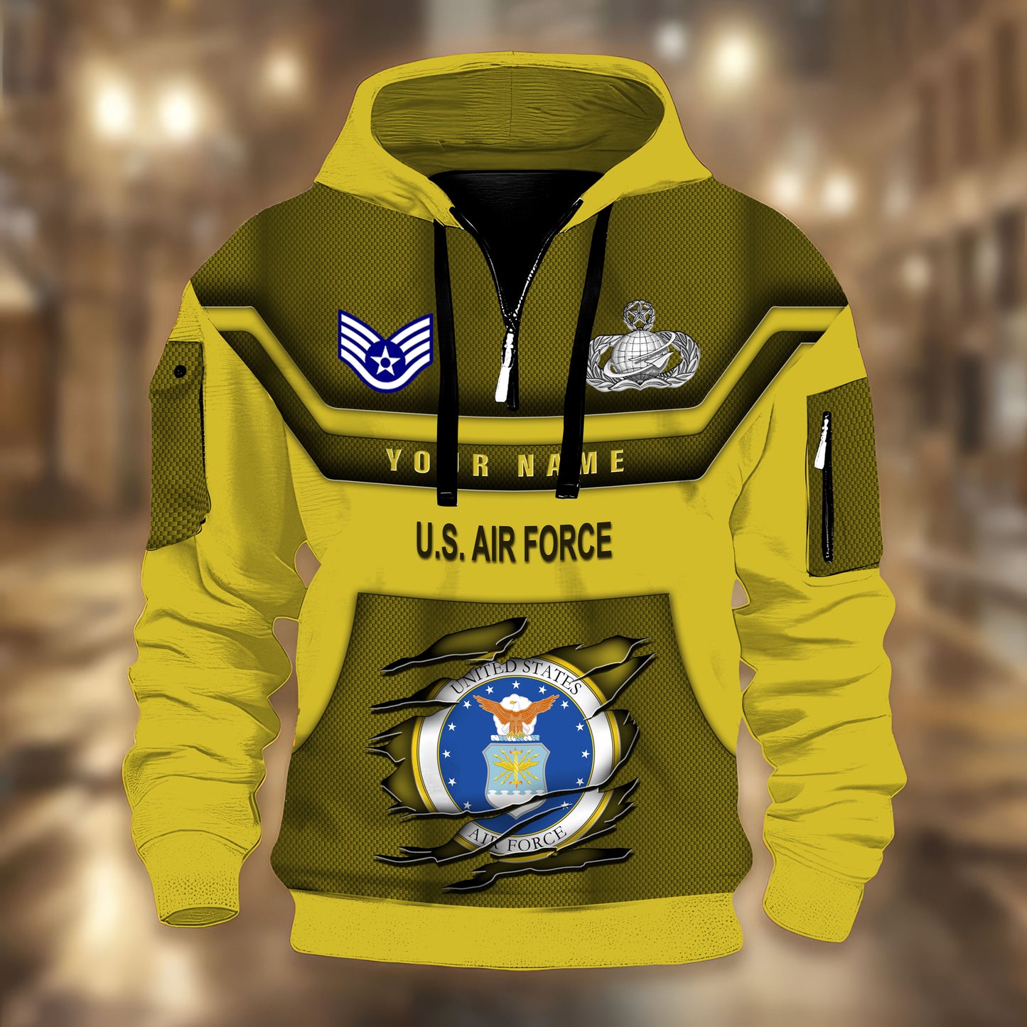 Air Force Badge - Personalized US Soldier/ Veteran 3D Half-zip Hoodie -17508096