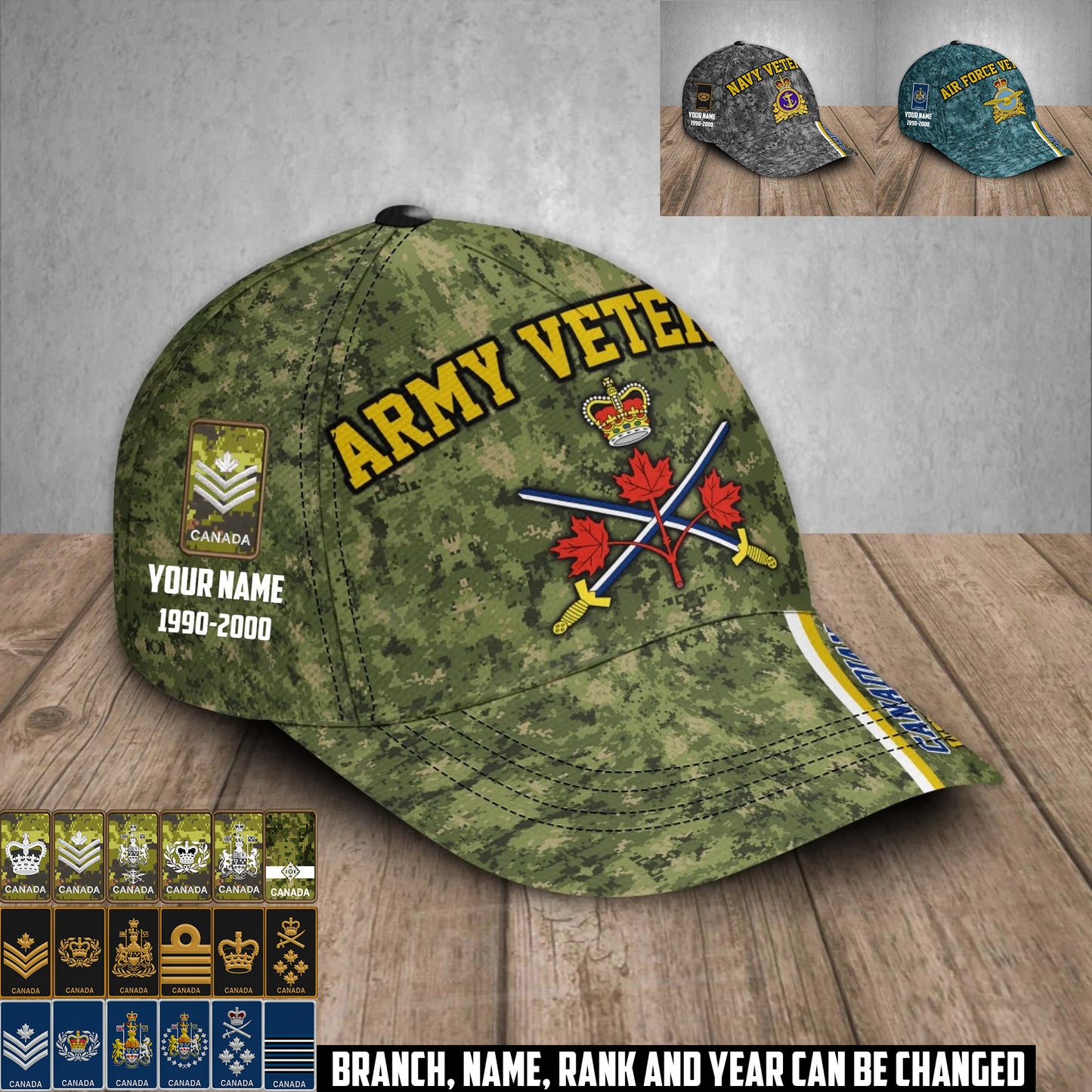 Personalized Rank And Name Canada Soldier/Veterans Baseball Cap - 1759795202