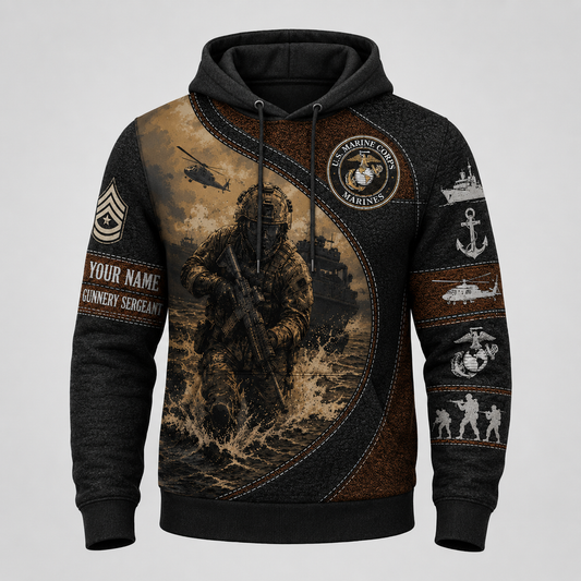 U.S. Marine Corps - Personalized Military with Custom Name & Rank Hoodie All Over Printed - 1778630401