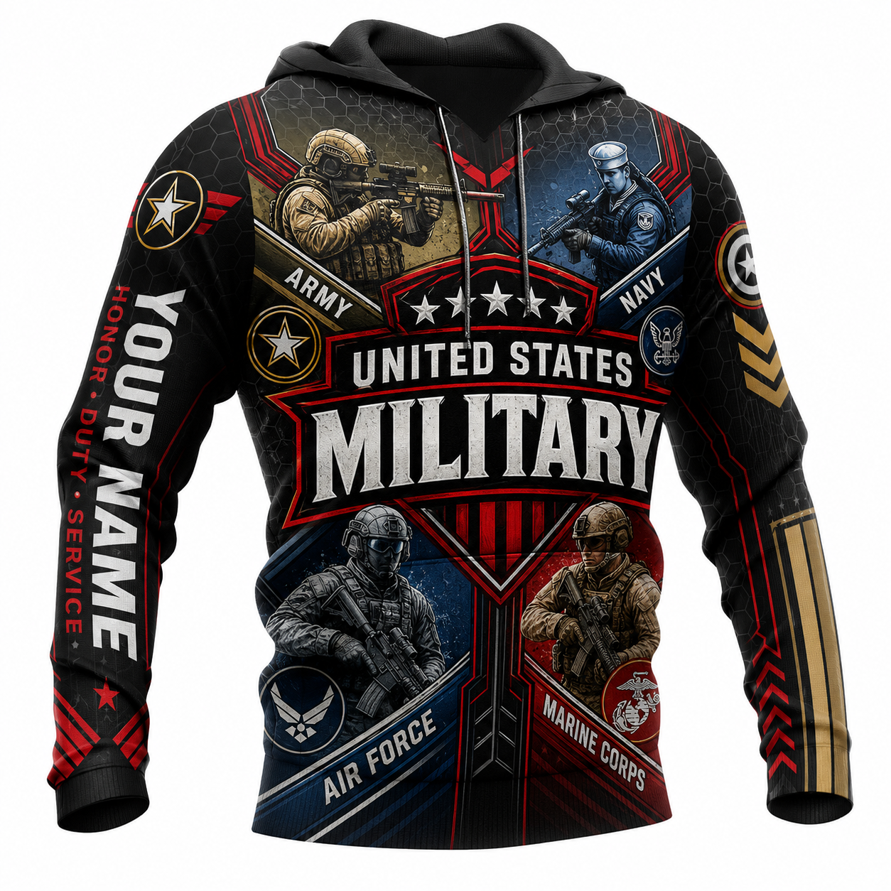 U.S. Navy Pride Hoodie with Personalized Name and Military Rank - 1778630409