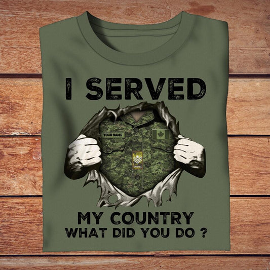 Personalized Canada Solider/ Veteran Camo With Name And Rank T-Shirt - I Served My Country - 16762464