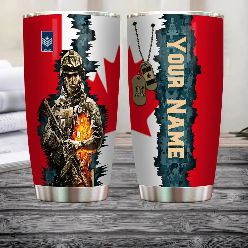 Personalized Canadian Veteran/ Soldier With Rank And Name Camo Tumbler All Over Printed - 1681776002