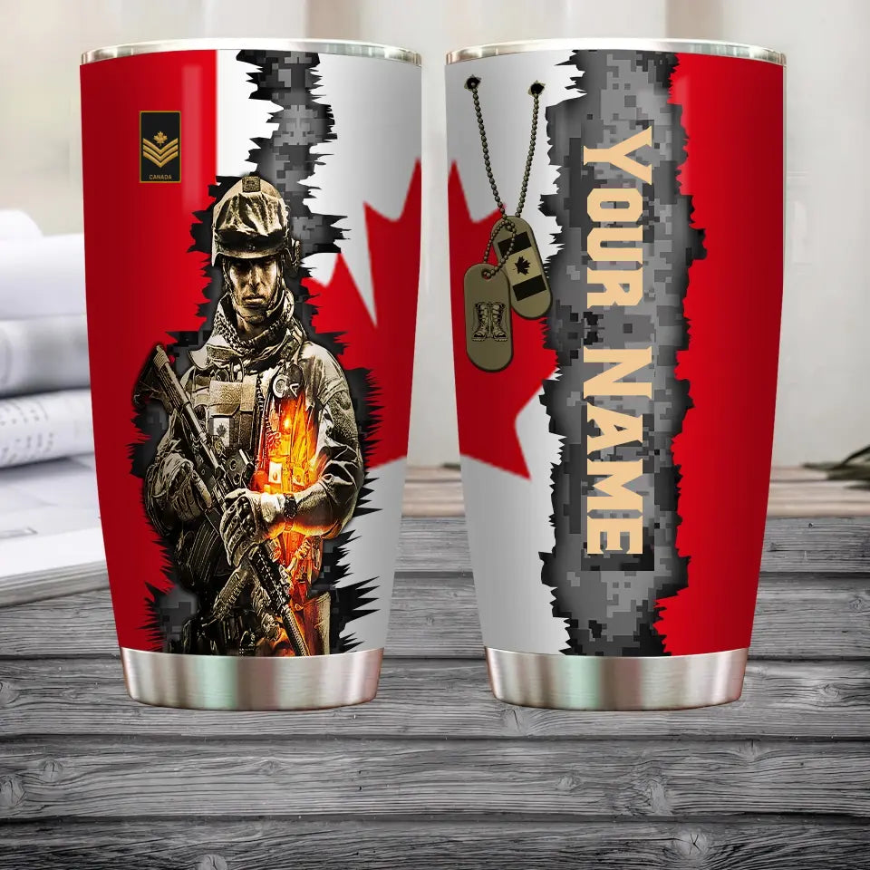 Personalized Canadian Veteran/ Soldier With Rank And Name Camo Tumbler All Over Printed - 1681776002