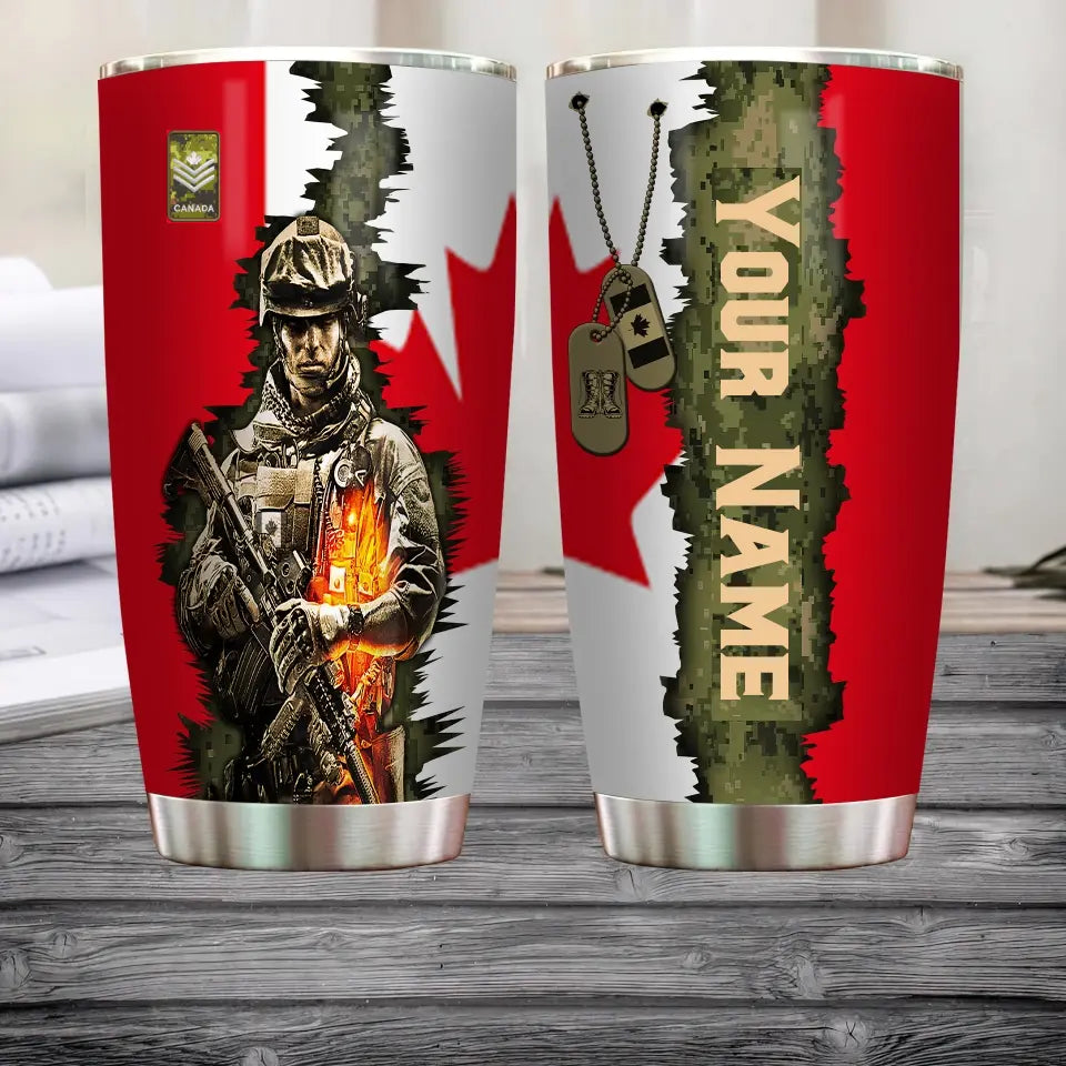 Personalized Canadian Veteran/ Soldier With Rank And Name Camo Tumbler All Over Printed - 1681776002