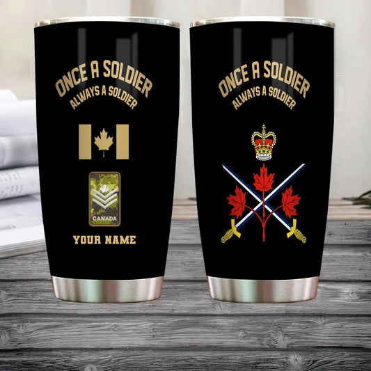 Personalized Canadian Veteran/ Soldier With Rank And Name Camo Tumbler Gold Flag - 16902432