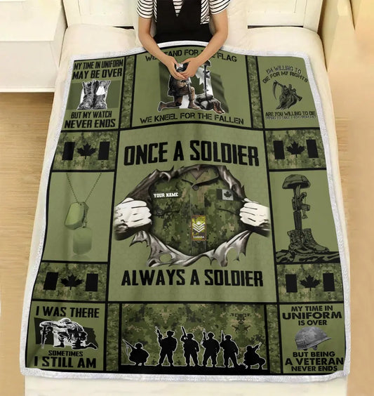 Personalized Canadian Soldier/ Veteran Camo With Name And Rank Fleece Blanket 3D Printed - 1693267202