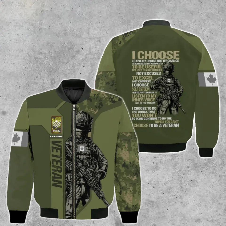 Personalized Canada Soldier/ Veteran Camo With Name And Rank Bomber Jacket 3D Printed - 16932672