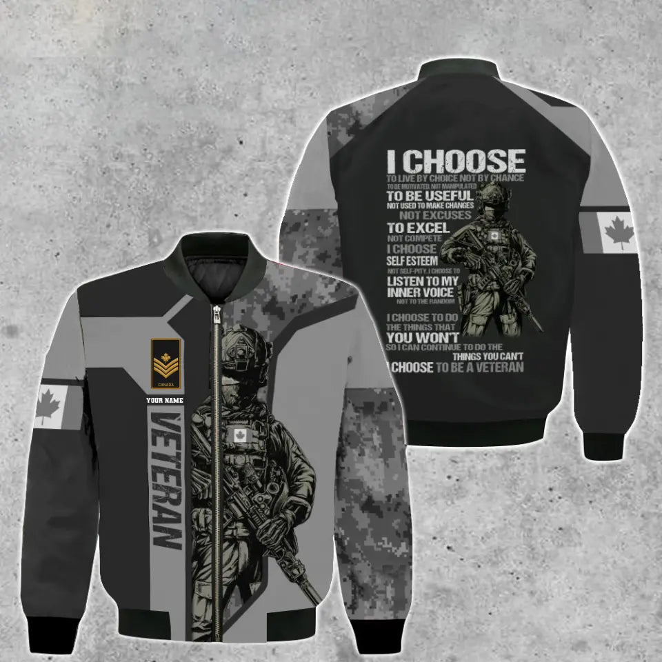 Personalized Canada Soldier/ Veteran Camo With Name And Rank Bomber Jacket 3D Printed - 16932672