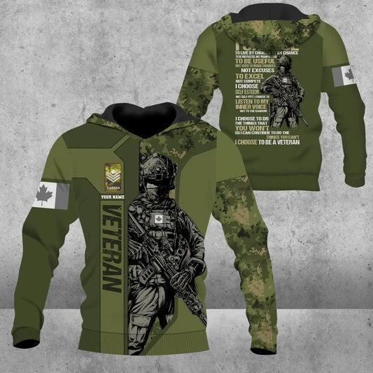 Personalized Canada Soldier/ Veteran Camo With Name And Rank Hoodie 3D Printed - 16932672