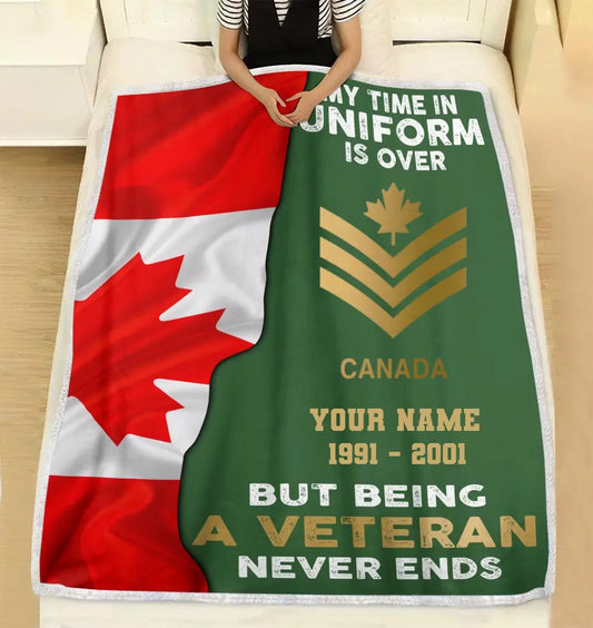 Personalized Canadian Soldier/ Veteran Camo With  Rank Name And Year Fleece Blanket 3D Printed - 16952544