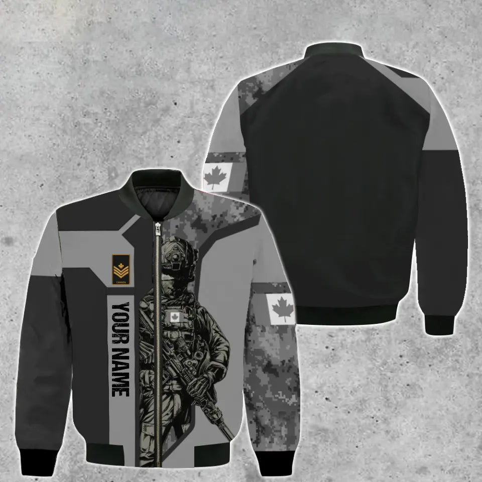 Personalized Canada Soldier/ Veteran Camo With Name And Rank Bomber Jacket 3D Printed - 16950816