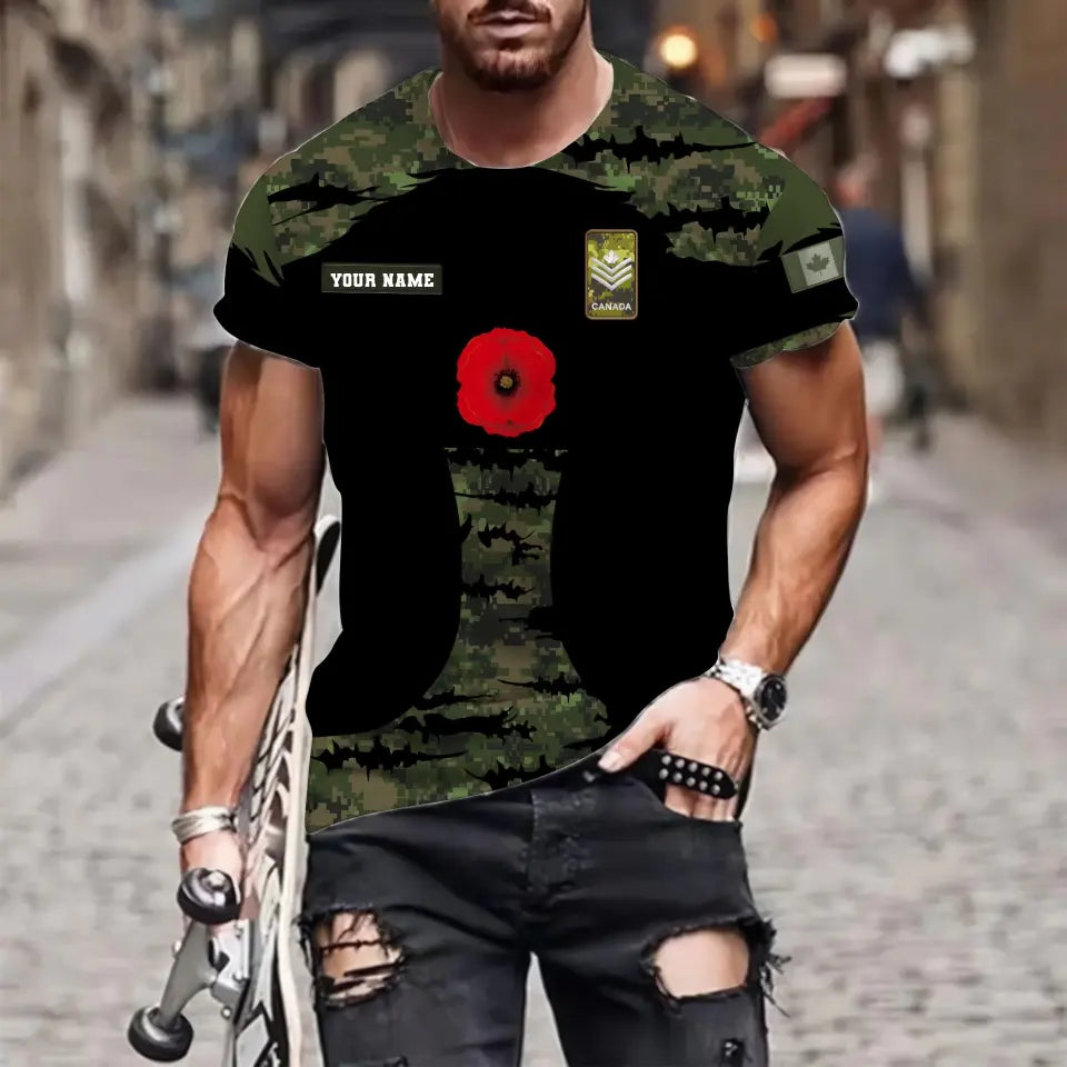 Personalized Canada Soldier/ Veteran Camo With Name And Rank T-shirt 3D Printed - 1696464003