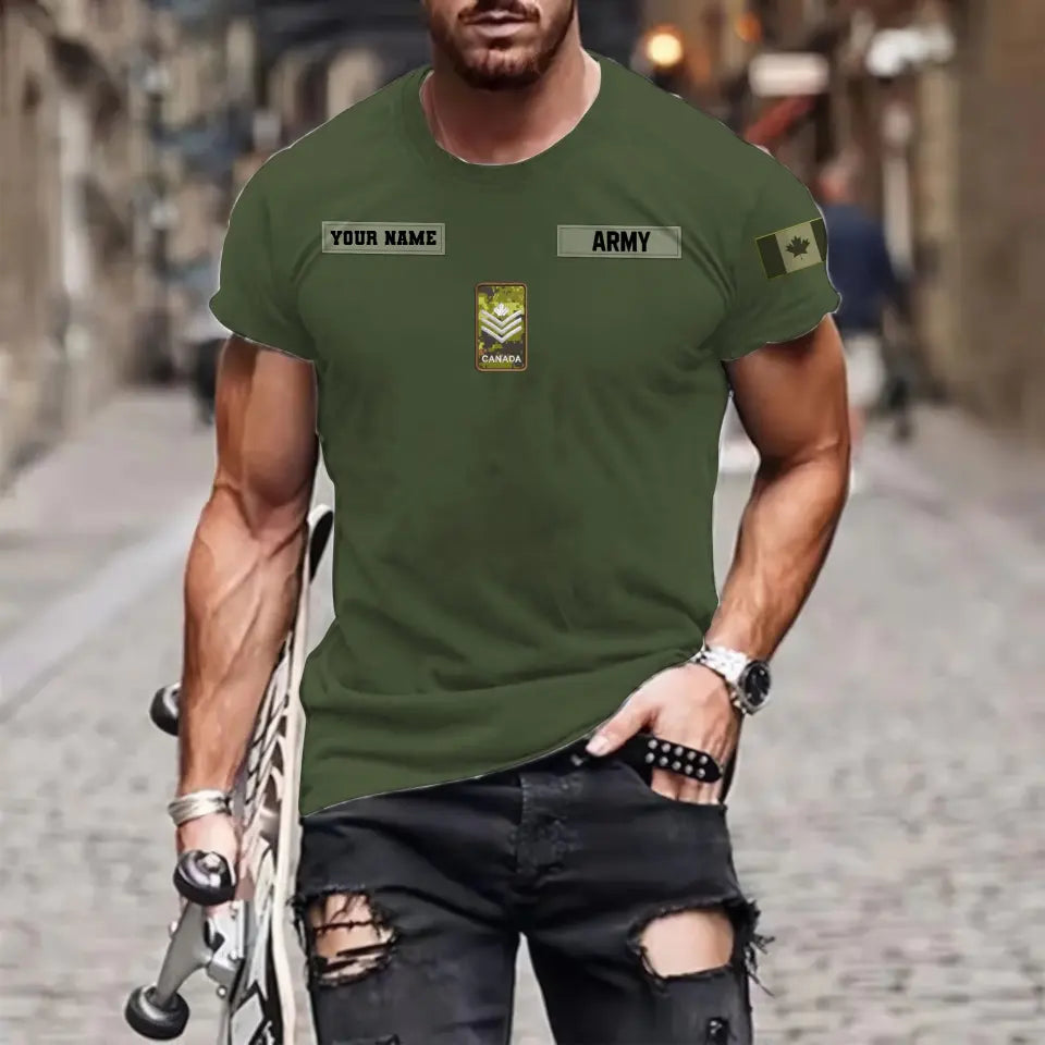 Personalized Canada Soldier/ Veteran Camo With Name And Rank T-shirt 3D Printed - 1696464005