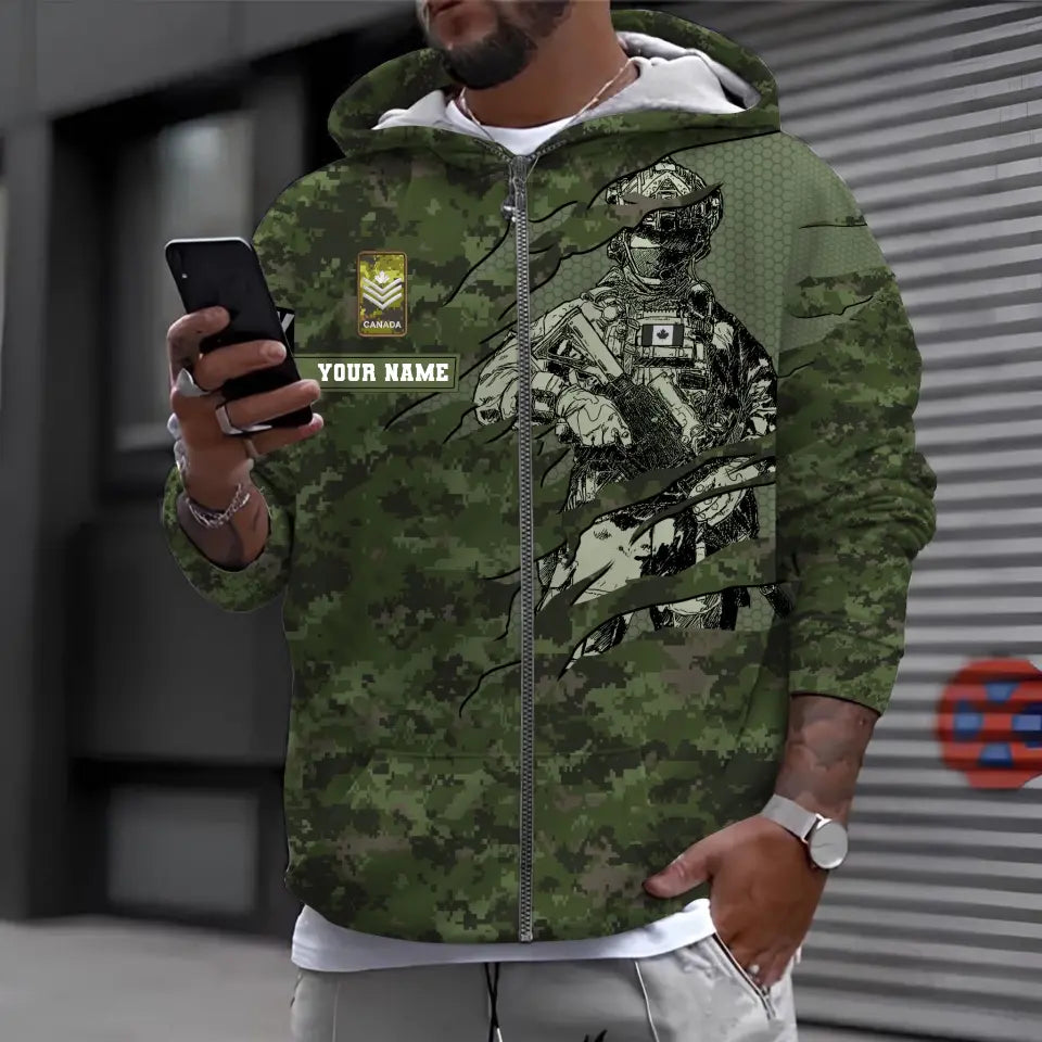 Personalized Canada Soldier/ Veteran Camo With Name And Rank Hoodie 3D Printed - 1696464010