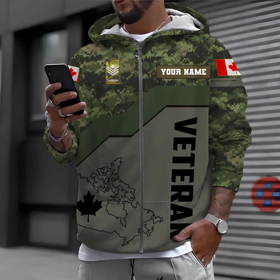 Personalized Canada Soldier/ Veteran Camo With Name And Rank Hoodie 3D Printed - 1696464015