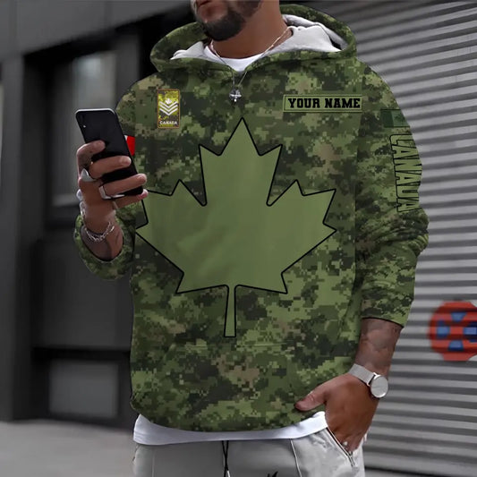 Personalized Canada Soldier/ Veteran Camo With Name And Rank Hoodie 3D Printed - 1696464017