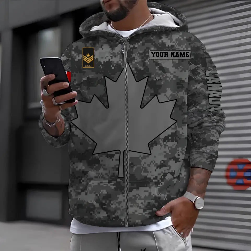 Personalized Canada Soldier/ Veteran Camo With Name And Rank Hoodie 3D Printed - 1696464017