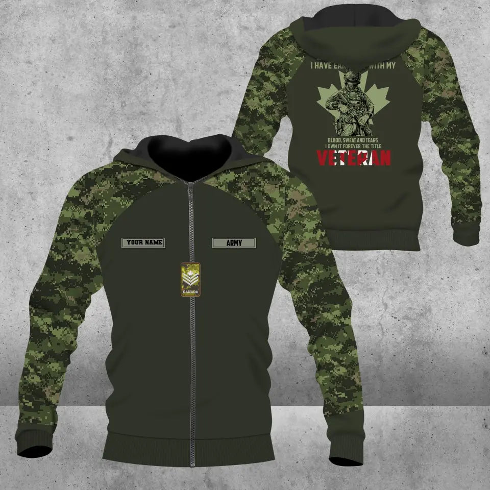 Personalized Canada Soldier/ Veteran Camo With Name And Rank Hoodie 3D Printed - 16970688