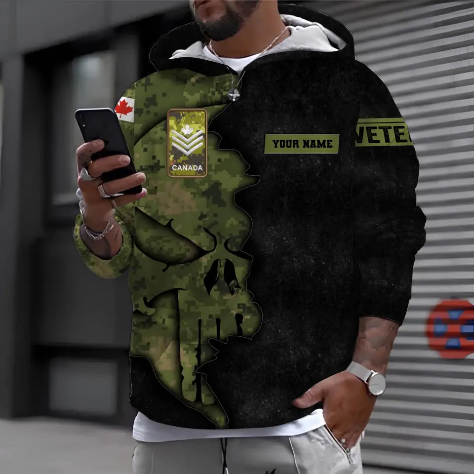 Personalized Canada Soldier/ Veteran Camo With Name And Rank Hoodie 3D Printed - 1699574401