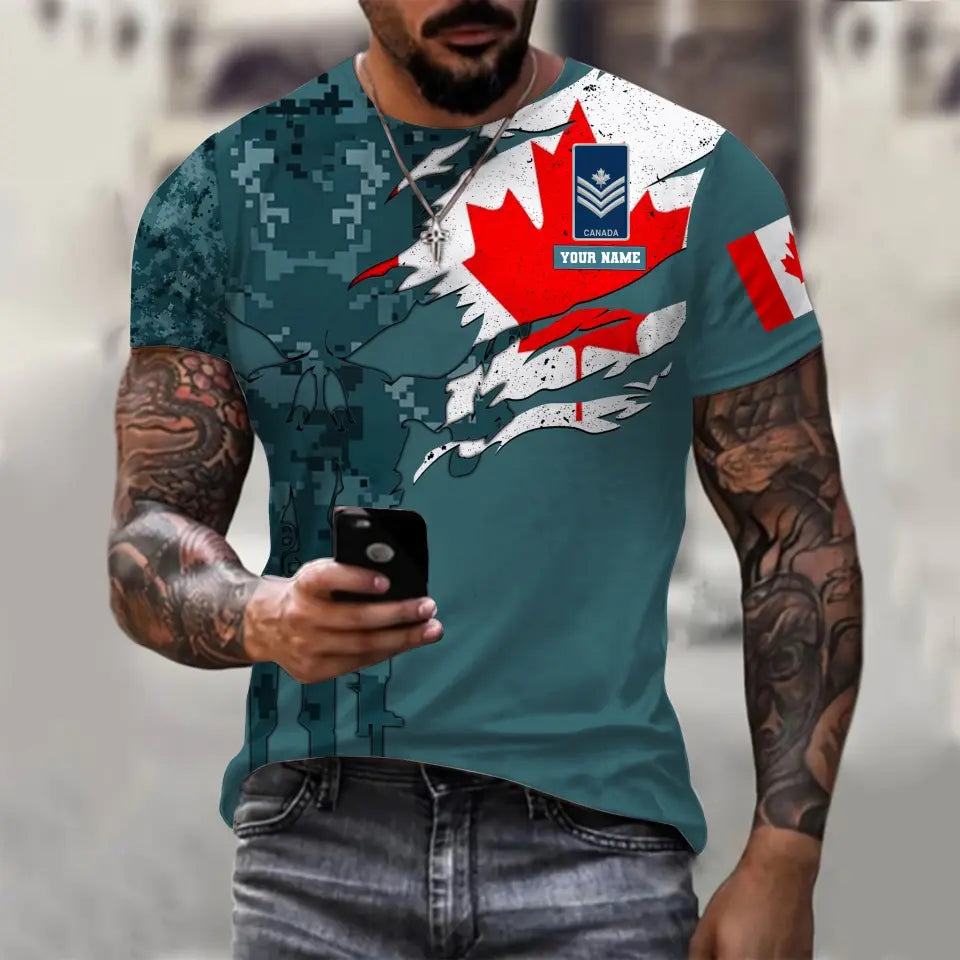 Personalized Canada Soldier/ Veteran Camo With Name And Rank T-shirt 3D Printed - 16995744