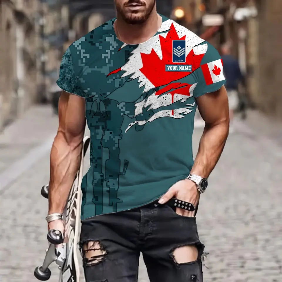 Personalized Canada Soldier/ Veteran Camo With Name And Rank T-shirt 3D Printed - 16995744