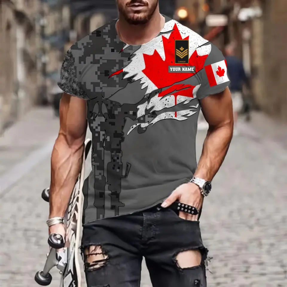 Personalized Canada Soldier/ Veteran Camo With Name And Rank T-shirt 3D Printed - 16995744