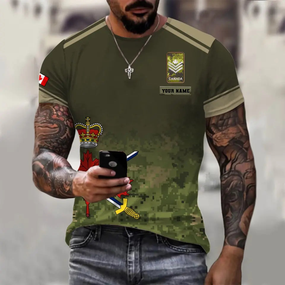 Personalized Canada Soldier/ Veteran Camo With Name And Rank T-shirt 3D Printed - 1699574402